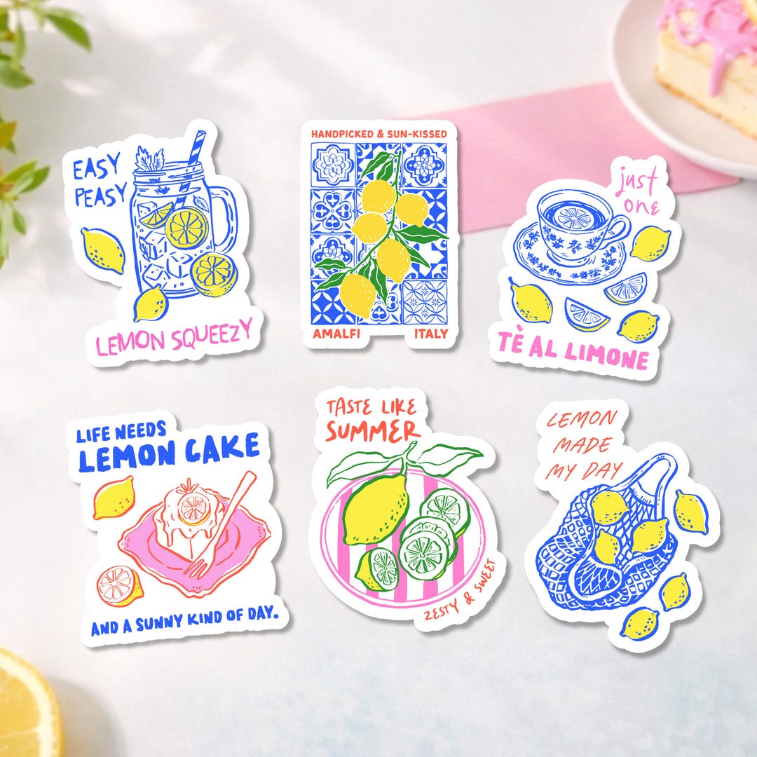 Lemon Summer Sticker Pack | 6 Cute Lemon Stickers | Glossy Laminated ...