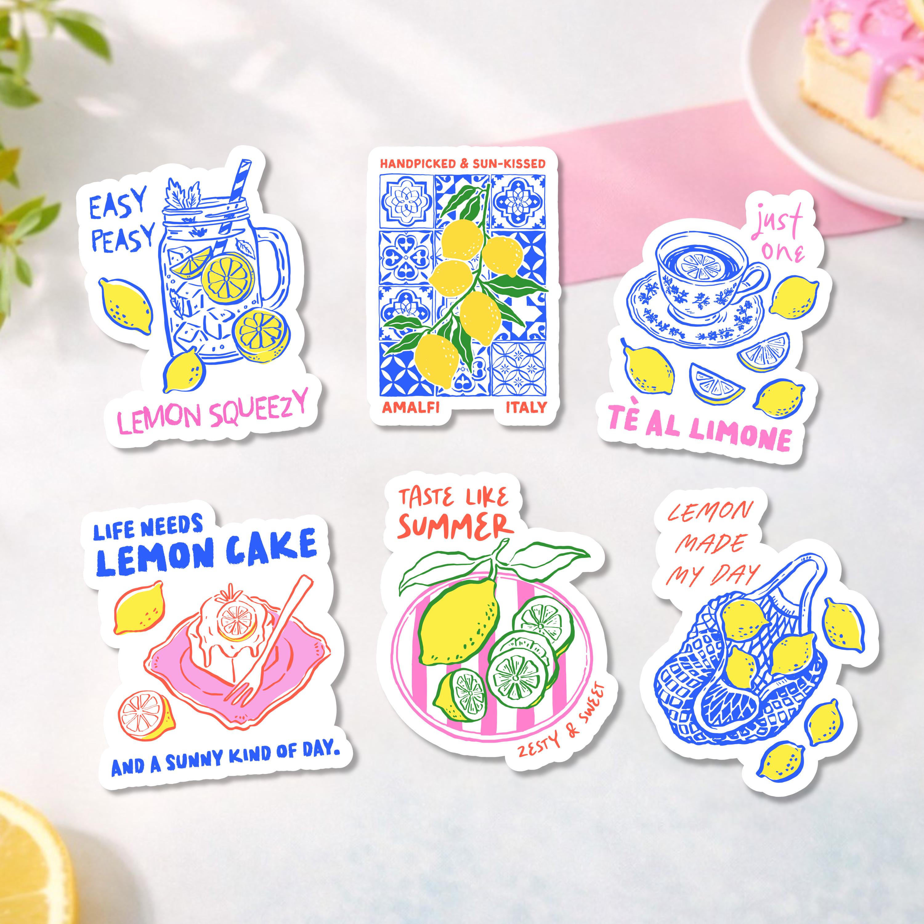 Custom Lemon Sticker Lemon Summer Sticker Pack | 6 Cute Lemon Stickers | Glossy Laminated ...
