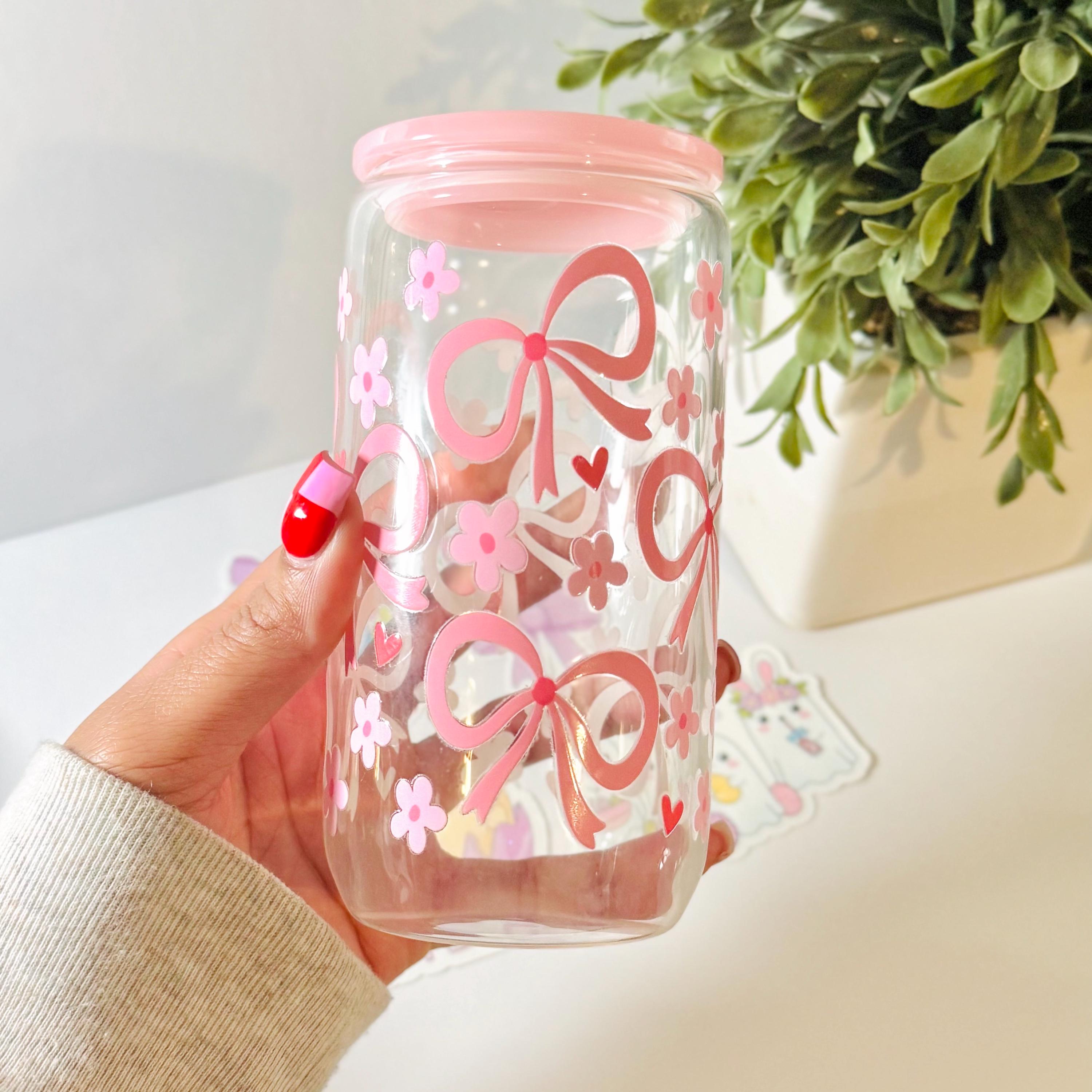 Coquette Bow Glass Cup | 16oz Iced Coffee Cup | Pink Aesthetic ...