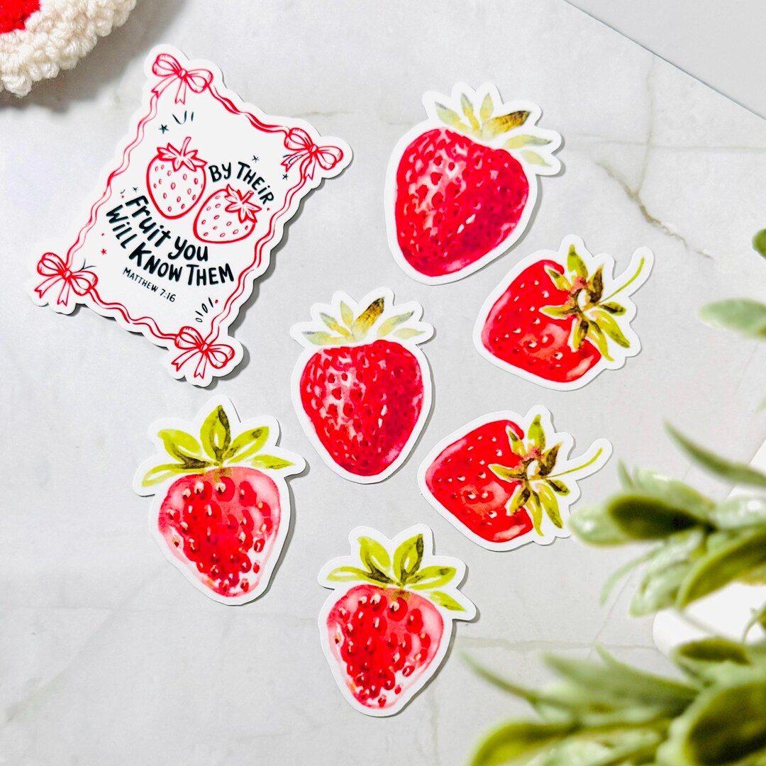 Strawberry Sticker Pack – Glossy Water-resistant Fruit Stickers With ...