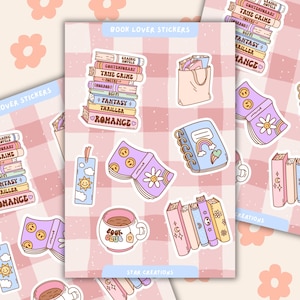 Book Lover Sticker Sheet | 4x6 Laminated Pastel Bookish Stickers | Coquette Aesthetic for Journals, Laptops & Book Carts