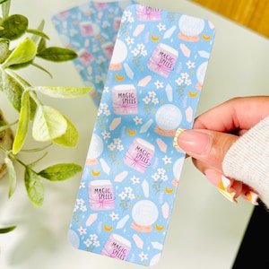 Magic Spells Bookmark – Double Sided Glossy Laminated | Cute Witchy Crystal Bookmark for Book Lovers