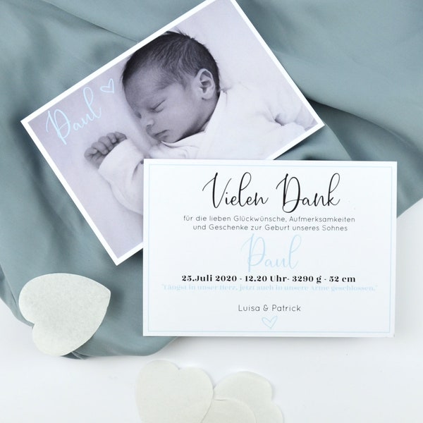 Babykarte Dankeskarte Geburtskarte "Hearts" | Geburtsanzeige Danksagung Dankeschön | Baby Junge Mädchen | individuell personalisiert