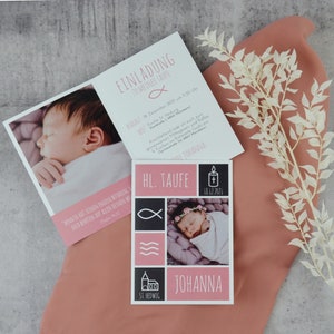 Hl. Taufe Einladungskarte "Little One" rosa | Baby Mädchen | individuell personalisiert | Einladung Din A6 Klappkarte rosa Kinder