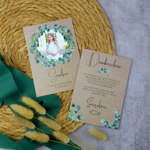 Dankeskarte Kommunion Konfirmation Taufe "Eucalyptus" | Danksagung Dankeschön Erstkommunion | Junge Mädchen | individuell personalisiert