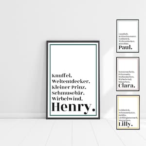 Geburtsposter Namensposter Ein-und-Alles | personalisiertes Geschenk zur Geburt oder Taufe | Baby Junge Mädchen | Kinderzimmer Dekoration