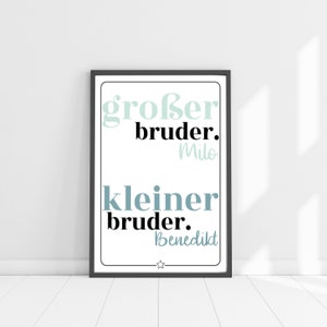 Geschwisterposter/ Geburtsposter Großer Bruder| personalisiertes Geschenk zur Geburt oder Taufe | Kinderzimmer Deko Namensposter
