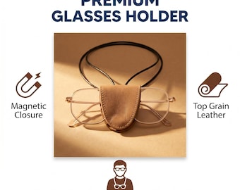 Premium leather magnetic neck clip for glasses, a portable storage device suitable for wearing glasses outdoors