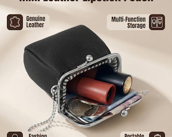 Mini Kiss-Lock-påse i äkta läder, bärbart läppstiftsfodral och myntväska, söt liten sminkväska för kvinnor, perfekt vardagspresent
