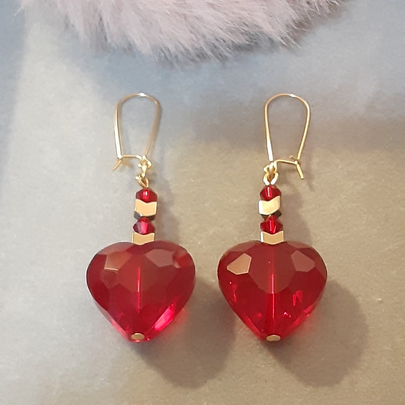 Heart Red Glass Beaded Earrings