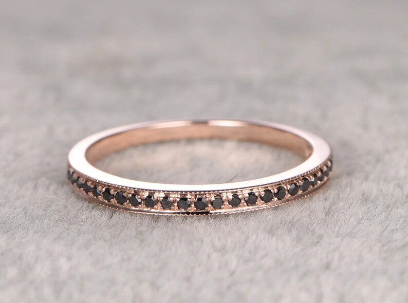 Black Sapphire Eternity Ring-Engagement Ring-925 Sterling Silver Ring-Rose Gold Eternity Ring-Eternity Band-Birthstone Ring-Delicate Ring