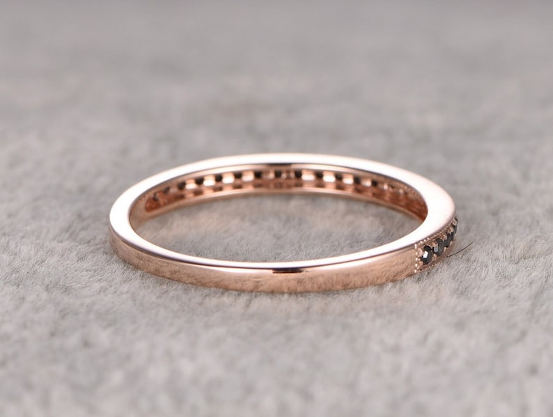 Black Sapphire Eternity Ring-Engagement Ring-925 Sterling Silver Ring-Rose Gold Eternity Ring-Eternity Band-Birthstone Ring-Delicate Ring