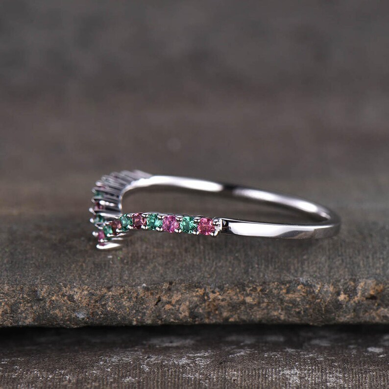 Promise ring Mothers Day gift Pink sapphire Ring Sapphire engagement ring Stacking Curved band Emerald Ring Eternity Ring Band