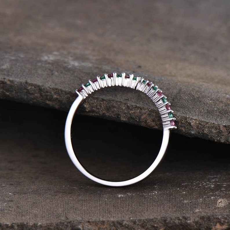 Promise ring Mothers Day gift Pink sapphire Ring Sapphire engagement ring Stacking Curved band Emerald Ring Eternity Ring Band
