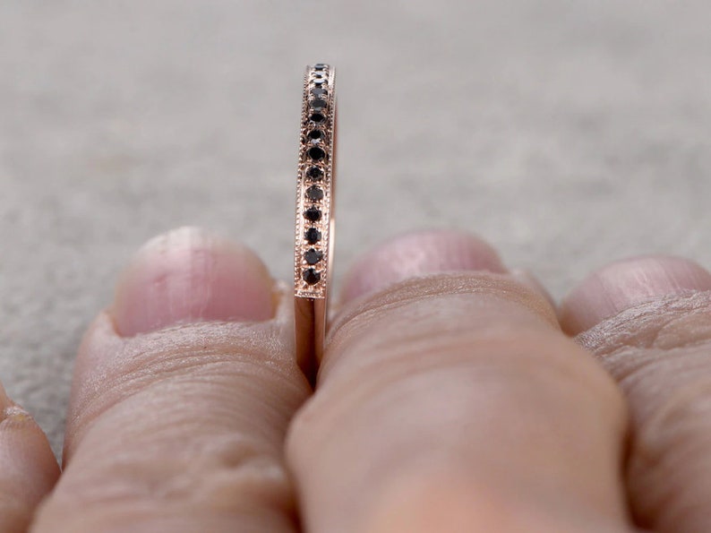 Black Sapphire Eternity Ring-Engagement Ring-925 Sterling Silver Ring-Rose Gold Eternity Ring-Eternity Band-Birthstone Ring-Delicate Ring