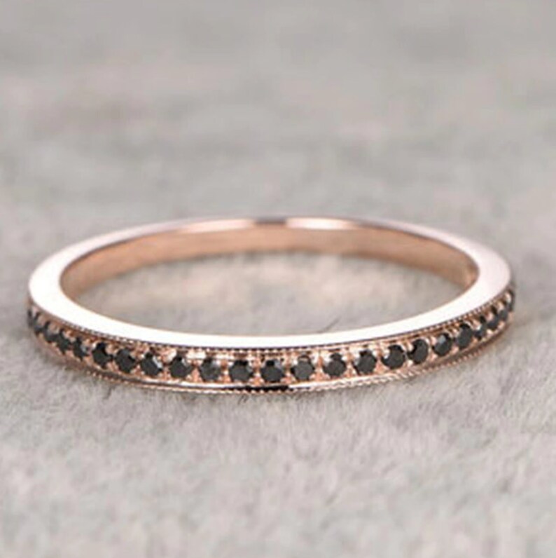 Black Sapphire Eternity Ring-Engagement Ring-925 Sterling Silver Ring-Rose Gold Eternity Ring-Eternity Band-Birthstone Ring-Delicate Ring