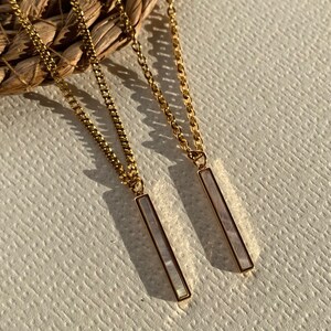 18k gold plated Dainty gold pearl bar charm necklace |tarnish resistant