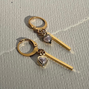 18k gold plated PEARL HEART HUGGIES |Charm Huggie | Huggie Hoop Earrings | Gold Huggie| tarnish resistant