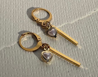 Pearl Heart Charm Huggie Earrings | 18k Gold Plated