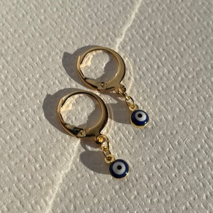 18k gold plated DAINTY EVILEYE HUGGIES| gold huggie earrings| charm huggies|  | tarnish resistant