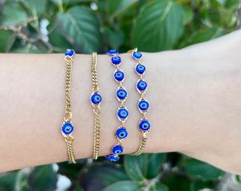 Evil Eye bracelets/anklets (Dark blue)| |18k gold plated |tarnish resistant|**NEW SILVER OPTION**