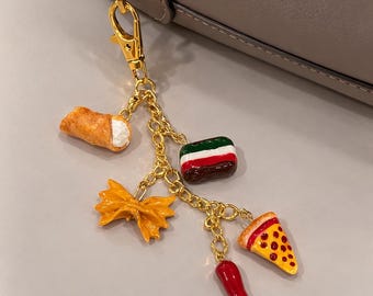 Italian Food Charm Keychain | Pizza, Cannoli, Pasta, Cornicello Bag Charm