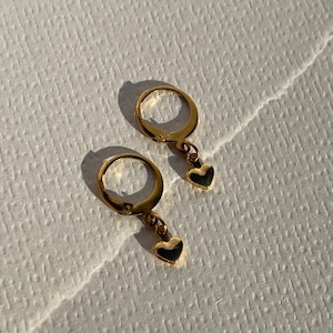 18k gold plated DAINTY HEART HUGGIES |Charm Huggie | Huggie Hoop Earrings | Gold Huggies | tarnish resistant