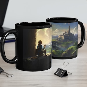 Link Mug, Overlooking Kingdom Of Hyrule, Drinking Coffee, BOTW, 11 OZ