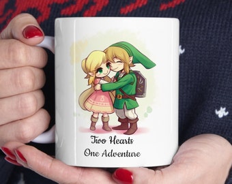 Zelda Mug, Link and Zelda Reunited At Last, Two Hearts One Adventure, 11oz, Zelda Gift, Gamer Mug, Gamer gift , Coffee Mug, Cute, Romantic