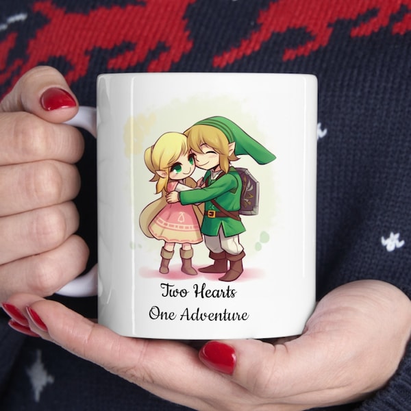 Zelda Mug, Link and Zelda Reunited At Last, Two Hearts One Adventure, 11oz, Zelda Gift, Gamer Mug, Gamer gift , Coffee Mug, Cute, Romantic