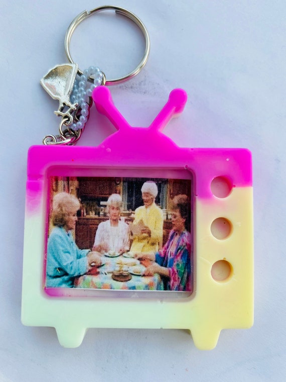 Golden Girls inspired TV-shaped epoxy resin keychain