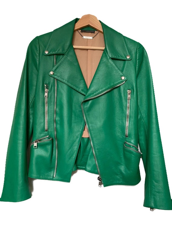 ALEXANDER McQUEEN 2000s Green Leather Motorcycle Jack… - Gem