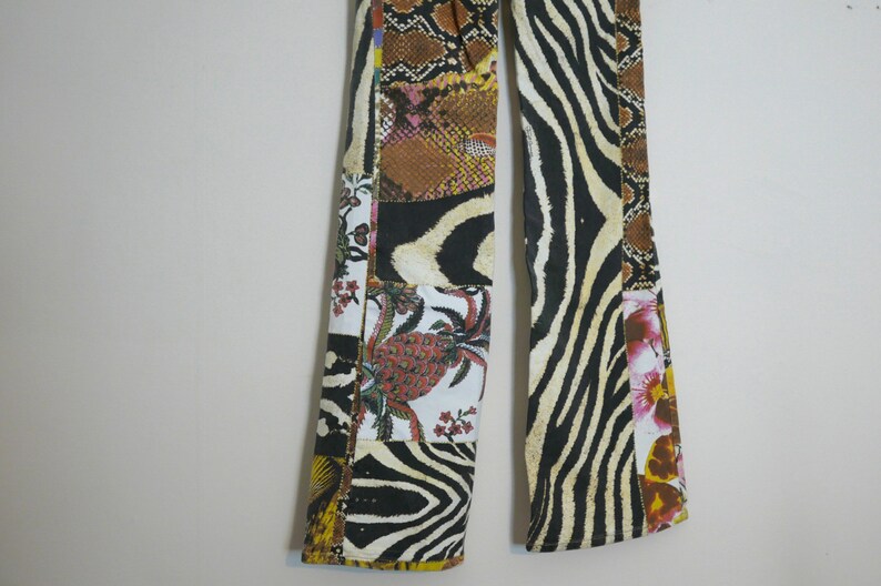 Pantalon Roberto Cavalli Vintage 2002 - Jean Patchwork Floral Multicolore Taille S En Parfait état