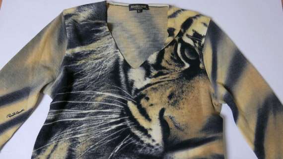 Roberto Cavalli Y2K Tiger Print 2000s Knitted Lon… - image 2