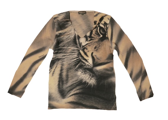 Roberto Cavalli Y2K Tiger Print 2000s Knitted Lon… - image 1