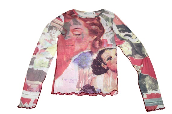 Vintage transparent mesh top long sleeve y2k shirt