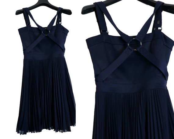 John Galliano Bondage Straps Parachute Dress Navy… - image 4