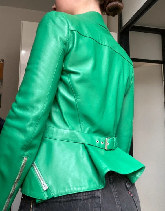 ALEXANDER McQUEEN 2000s Green Leather Motorcycle Jack… - Gem