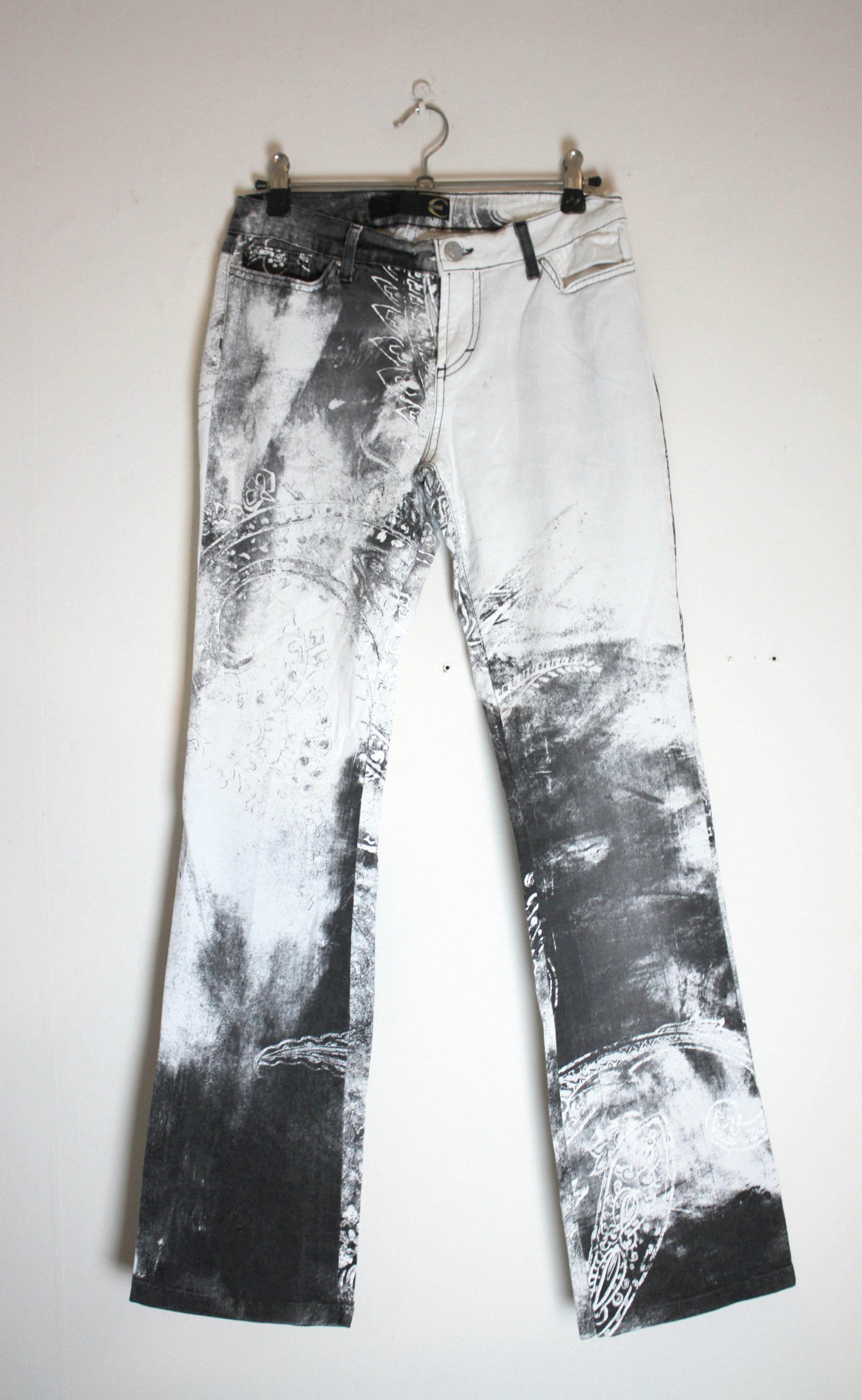 Roberto Cavalli Vintage Jeans 90s 2000s Y2K Graffiti Paint Print Black ...