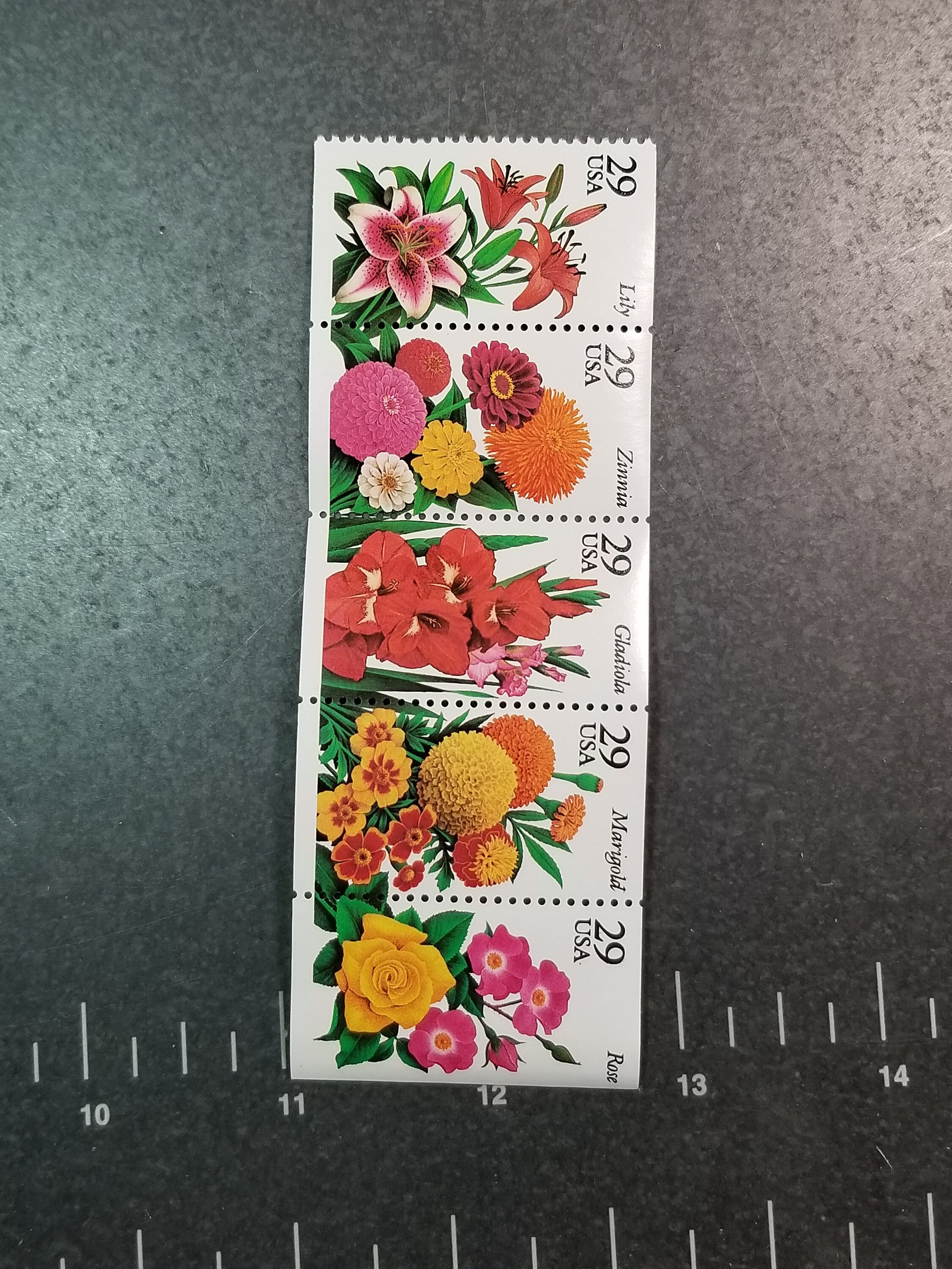 Sellos postales garden flowers 29c FV Strip of 5 Marigold Etsy