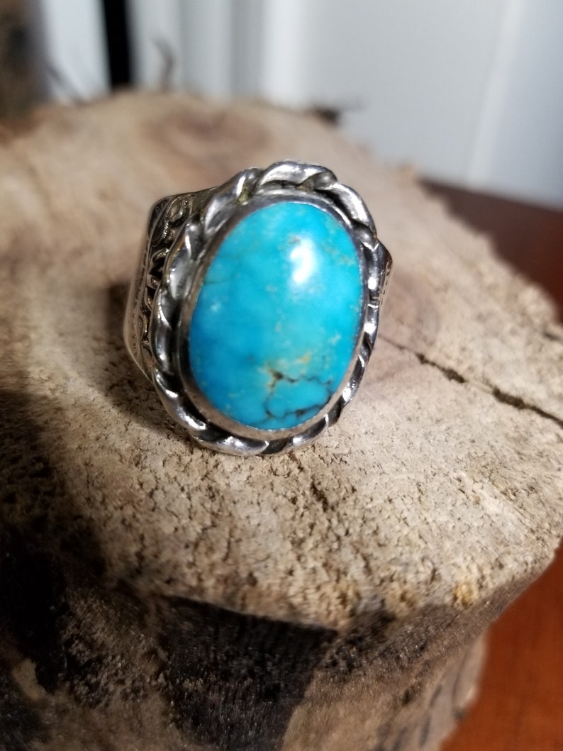 Man/'s Large American Indian Silver /& Turquoise Ring