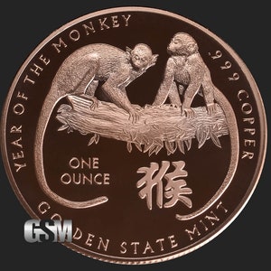 Lunar New Year - 2016 Year of the Monkey - 1oz .999 BU copper round