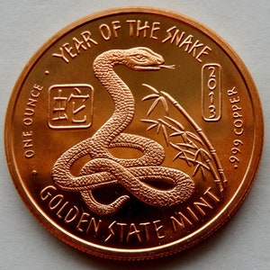 Lunar New Year - 2013 Year of the Snake - 1oz .999 BU copper round