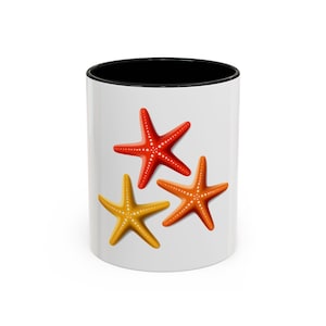 Starfish Accent Mug, Beach Coffee Cup, Coastal Drinkware, Ocean Theme Tea Mug, Nautical Decor Cup, Seashell Gift Mug