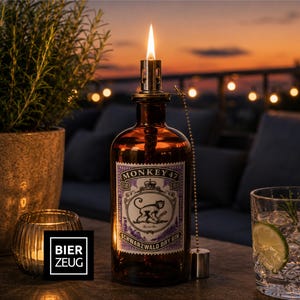 Gin-olielamp "Monkey 47" | Handgemaakte olielamp van Monkey 47-flessen | Gerecycled | Handgemaakt | Uniek | Cadeau | Decoratie | Hoogte: 21 cm