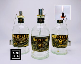 Lampa naftowa z whisky „Aberfeldy” | Ręcznie robiona lampa naftowa z butelki po whisky Aberfeldy | Dekoracja z recyklingu | Wyjątkowy prezent
