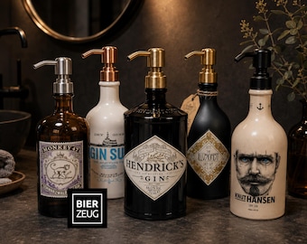 Gin Seifenspender aus echten Ginflaschen – Handgemachte nachfüllbare Pumpspender – Upcycling Seifenspender – Geschenkidee für Gin Liebhaber