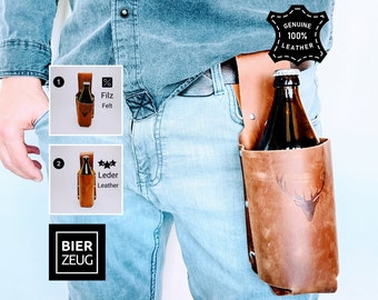 Bierholster Gürtelholster Getränkehalter für Bierflaschen | Einzigartiges Männergeschenk | Leder oder Filz | Karneval Fasching Kostüm Cowboy