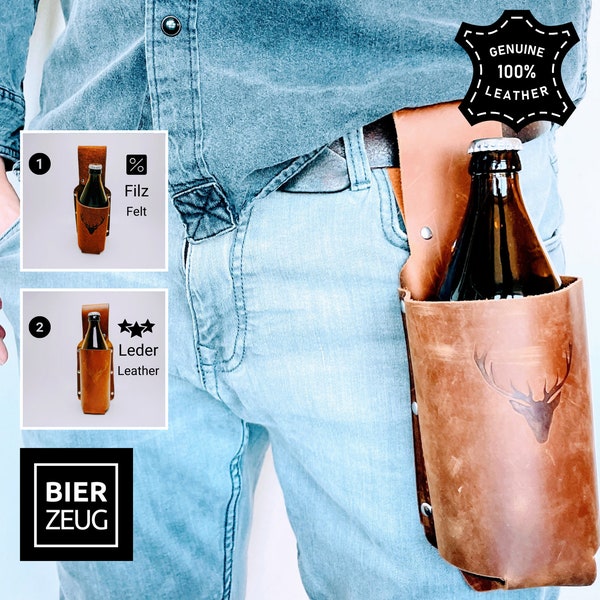 Bierholster Gürtelholster Getränkehalter für Bierflaschen | Einzigartiges Männergeschenk | Leder oder Filz | Karneval Fasching Kostüm Cowboy