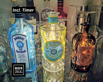 Gin-Glow - Le magiche bottiglie LED | Bottiglie di gin riciclate con luce LED | Lampade bottiglia LED per bar e vetrina | Include timer